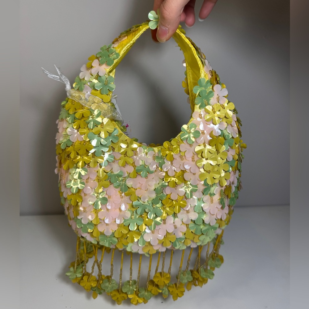 Handcrafted in India - Yellow, Pink and Green Flower Embroidered Bag